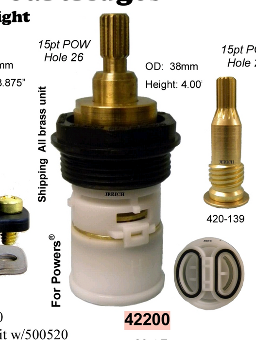 Powers Replacement 4 inch 15pt Stem - 38mm Single Lever Rotary Cartridge