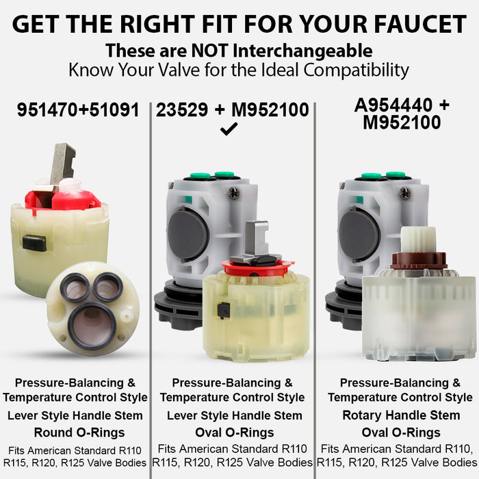 American Standard Single Lever Tub Shower Replacement Type P Cartridge 23529 and 952100 Pressure Balancing Spool